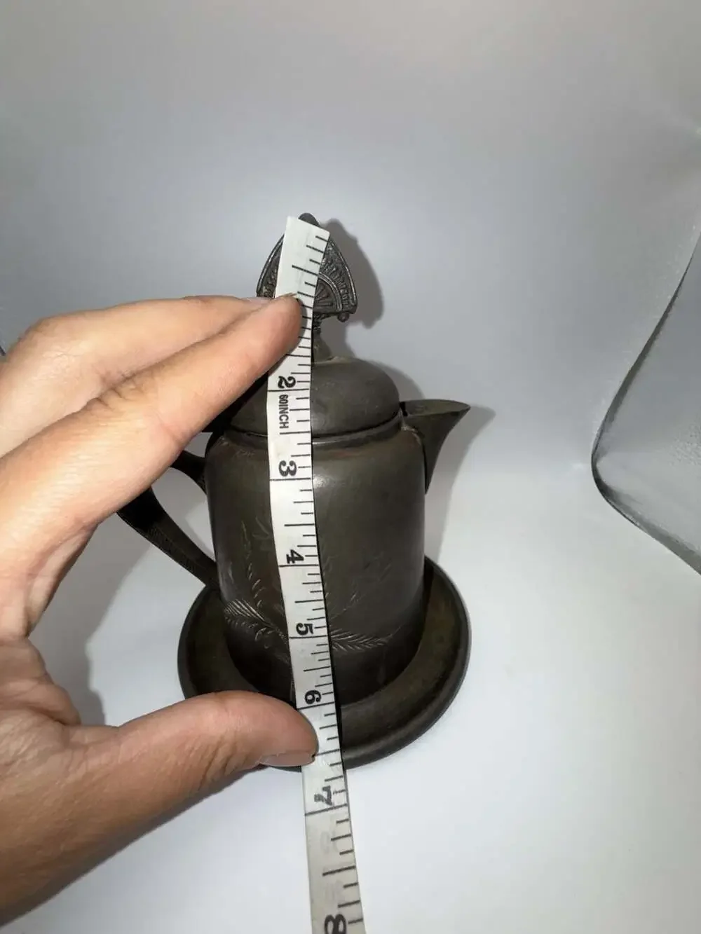 Vintage Quadruple Silver Plated Pewter Teapot or Creamer with Floral Etching